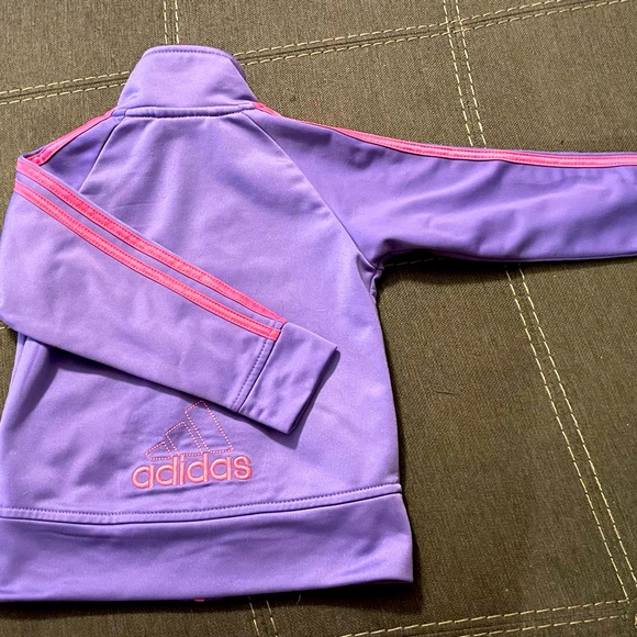 Adidas Infant/Toddler 2pc Tracksuit. Size:24M. Purple with pink stripes. - Picture 3 of 5